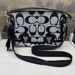 Coach Poppy Signature C Metallic Sateen & Leather Messenger Flap Satchel 18352